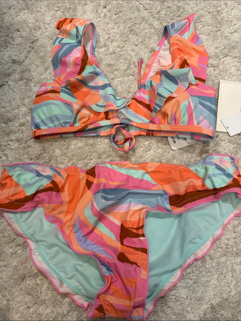 Boden Girls Ruffle Wave Bikini in Orange, Pink, Aqua, Purple